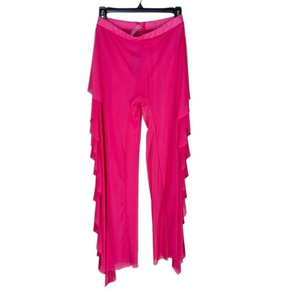Fashion Nova Mesh Flounce Sunshine See Through Cover Up Pants in Fuchsia L NWT - Picture 4 of 13